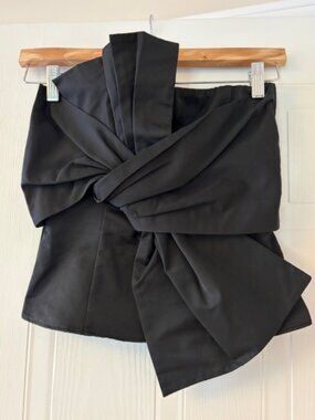 H&M Black Bow‐Front Structured Top – Sculpted Draped Design, Women’s Size XS